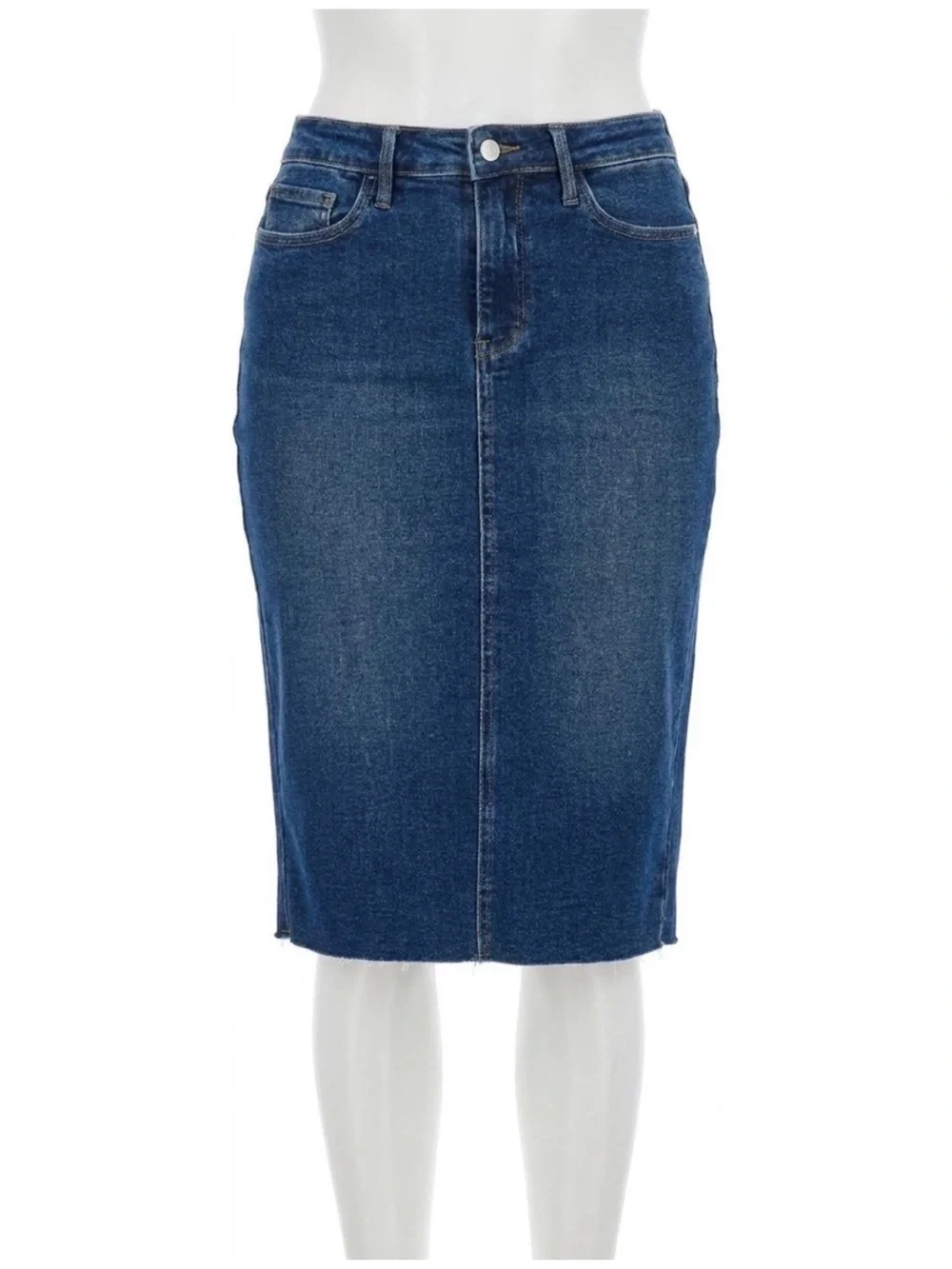 Judy Blue Stretch Denim Pencil Skirt Raw Hem JB2831 Dark Blue Size S - Picture 9 of 9